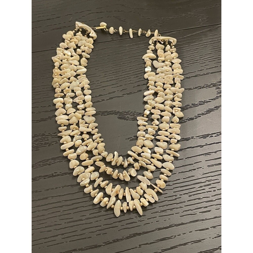 Vintage 4 Strand Necklace with Gold Seed Spacer Beads - Picture 5 of 8